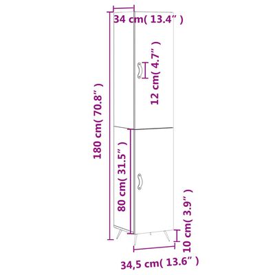 vidaXL Visoka komoda dimljeni hrast 34,5x34x180cm konstruiranog drva