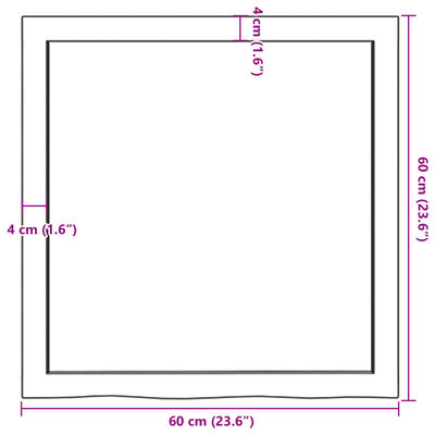 vidaXL Stolna ploča 60x60x(2 - 4) cm od netretirane masivne hrastovine