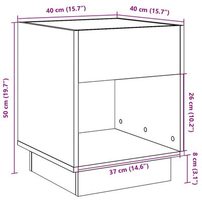 vidaXL Noćni ormarić s beskonačnim LED boja hrasta 40x40x50 cm