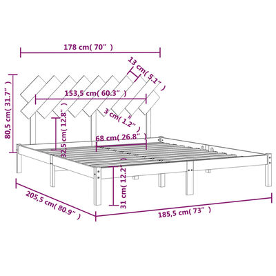 vidaXL Okvir za krevet od masivnog drva 180x200 cm 6FT veliki bračni