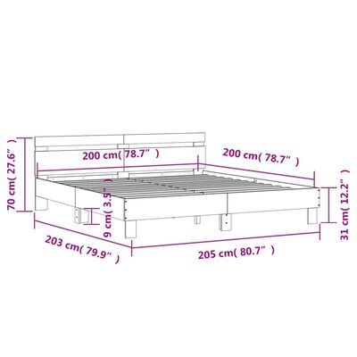 vidaXL Okvir za krevet s uzglavljem boja hrasta 200x200 cm drveni