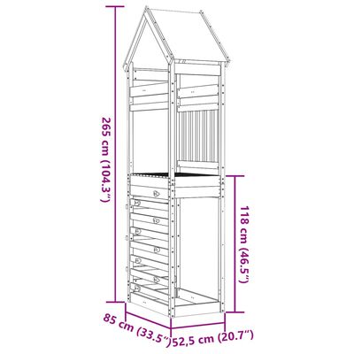 vidaXL Toranj za igru sa zidom 85x52,5x265 cm od masivne borovine