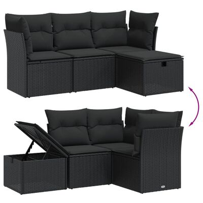 vidaXL 4-dijelni set vrtnih sofa od poliratana s jastucima crni