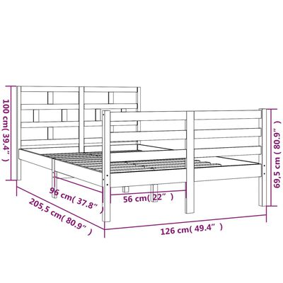 vidaXL Okvir za krevet od masivne borovine bijeli 120 x 200 cm