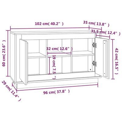 vidaXL Komoda sivog hrasta sonome 102x35x60 cm od konstruiranog drva