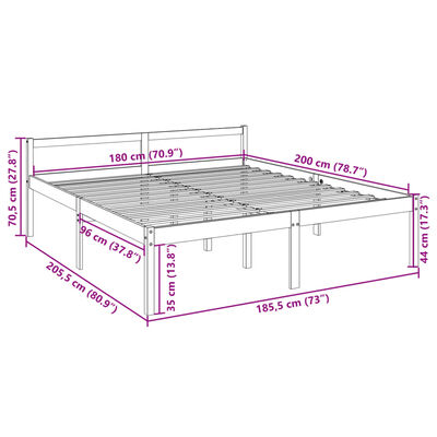 vidaXL Krevet za starije osobe 180 x 200 cm bračni od masivne borovine