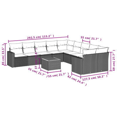 vidaXL 11-dijelni set vrtnih sofa od poliratana s jastucima sivi