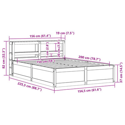 vidaXL Okvir za krevet s uzglavljem 150 x 200 cm borovina