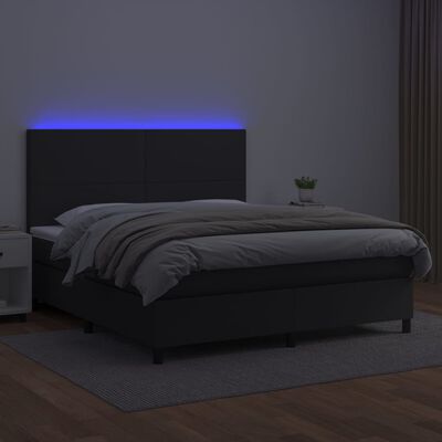 vidaXL Krevet box spring s madracem LED crni 180x200cm od umjetne kože