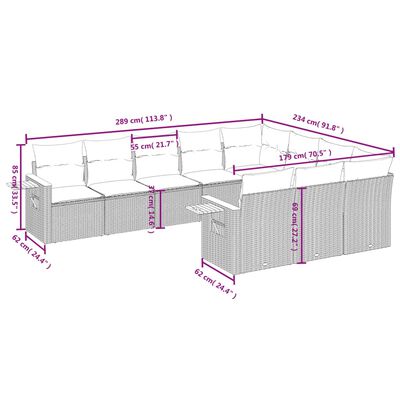 vidaXL 10-dijelni set vrtnih sofa s jastucima crni od poliratana