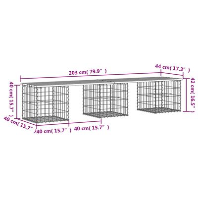 vidaXL Vrtna klupa s gabionskim dizajnom 203x44x42 cm masivna borovina