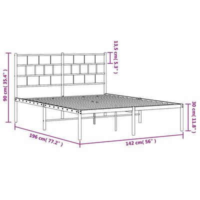 vidaXL Metalni okvir za krevet s uzglavljem crni 135x190 cm