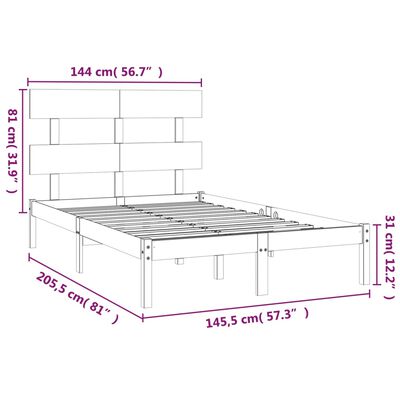 vidaXL Okvir za krevet od masivne borovine crni 140 x 200 cm