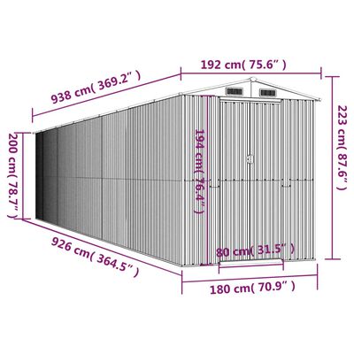 vidaXL Vrtno spremište svjetlosmeđe 192x938x223 cm pocinčani čelik