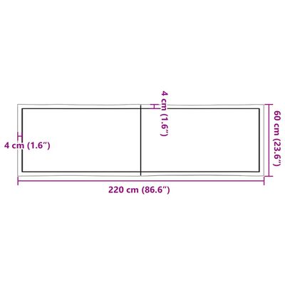 vidaXL Stolna ploča 220 x 60 x (2 - 4) cm od hrastovine sa živim rubom