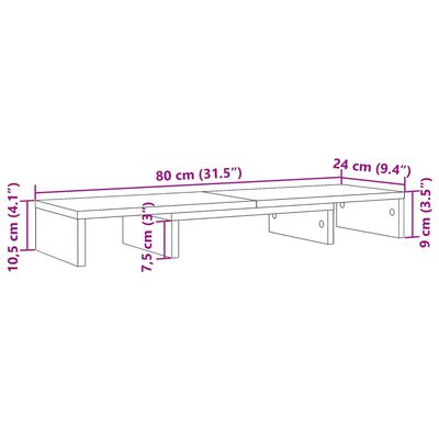 vidaXL Stalak za monitor podesivi boja drva 80 x 24 x 10,5 cm drveni