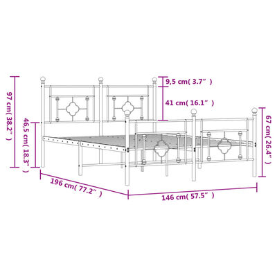 vidaXL Metalni okvir kreveta uzglavlje i podnožje crni 140x190 cm