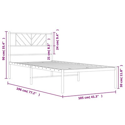 vidaXL Metalni okvir za krevet s uzglavljem crni 100x190 cm