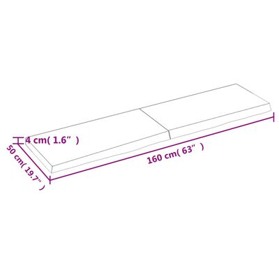 vidaXL Stolna ploča 160x50x(2-4) cm od netretirane masivne hrastovine