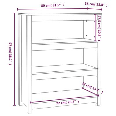 vidaXL Ormarić za knjige 80 x 35 x 97 cm od masivne borovine