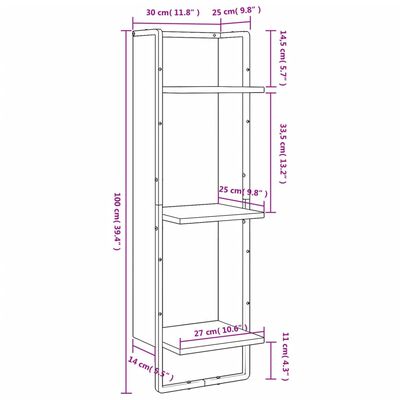 vidaXL Zidna polica s 3 razine Boja hrasta 30x25x100 cm drvena