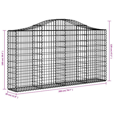 vidaXL Lučne gabionske košare 12kom 200x30x100/120cm pocinčano željezo