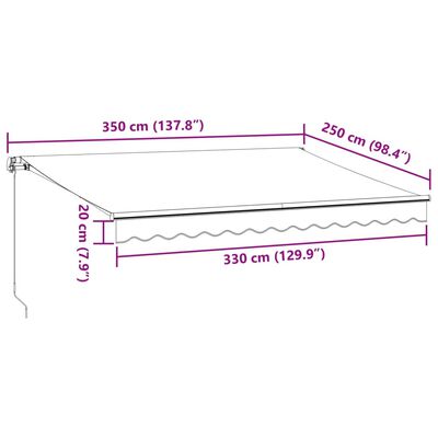 vidaXL Tenda na ručno uvlačenje antracit i bijela 350 x 250 cm