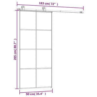 vidaXL Klizna vrata s priborom 90 x 205 cm od ESG stakla i aluminija