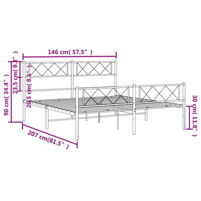 vidaXL Metalni okvir kreveta uzglavlje i podnožje bijeli 140x200 cm