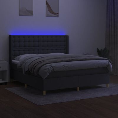 vidaXL Krevet box spring s madracem LED tamnosivi 180x200 cm tkanina