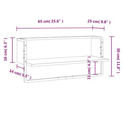 vidaXL Zidna polica s prečkom boja smeđeg hrasta 65x25x30 cm