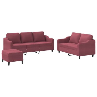 vidaXL 3-dijelni set sofa s jastucima crvena boja vina od tkanine