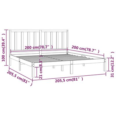 vidaXL Okvir za krevet od masivne borovine 200 x 200 cm