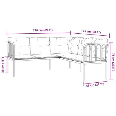 vidaXL Set vrtnih sofa s jastucima crni od čelika i tekstilena