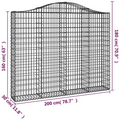 vidaXL Lučne gabionske košare 2 kom 200x30x160/180cm pocinčano željezo