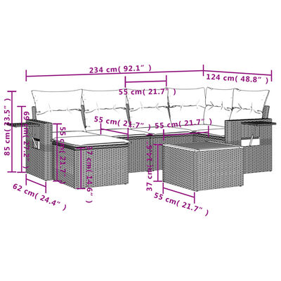 vidaXL 7-dijelni set vrtnih sofa od poliratana s jastucima bež