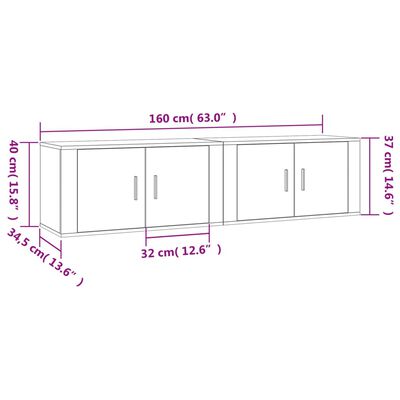 vidaXL Zidni TV ormarići 2 kom siva boja betona 80x34,5x40 cm