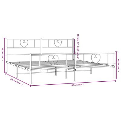 vidaXL Metalni okvir kreveta uzglavlje i podnožje bijeli 183x213 cm