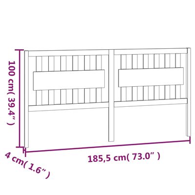 vidaXL Uzglavlje za krevet crno 185,5 x 4 x 100 cm od masivne borovine