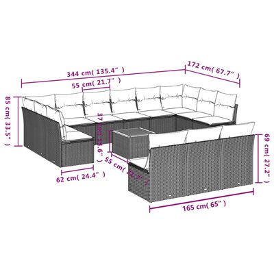 vidaXL 14-dijelni set vrtnih sofa s jastucima poliratan crni