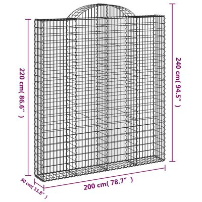 vidaXL Gabionska košara s lukom 200x30x220/240 cm pocinčano željezo