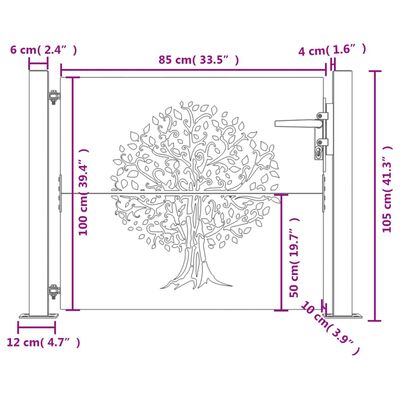 vidaXL Vrtna vrata 105 x 105 cm od čelika COR-TEN s uzorkom stabla