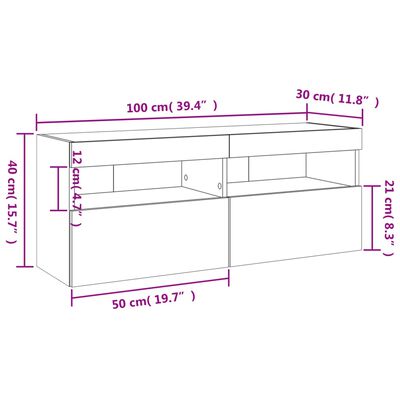 vidaXL TV ormarić s LED svjetlima siva boja betona 100x30x40 cm