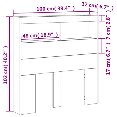 vidaXL Ormarić za uzglavlje LED svjetlima boja betona 100x17x102 cm