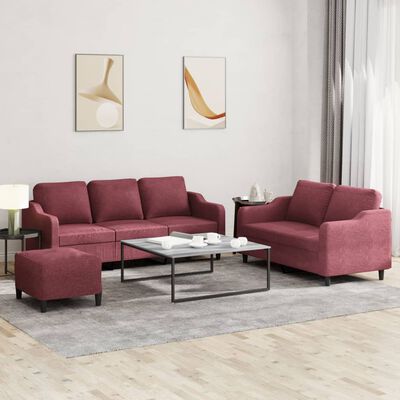 vidaXL 3-dijelni set sofa s jastucima crvena boja vina od tkanine