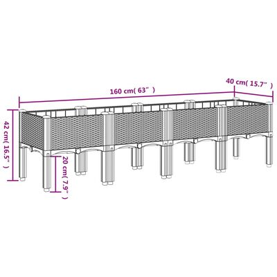 vidaXL Vrtna sadilica s nogama svjetlosiva 160 x 40 x 42 cm PP