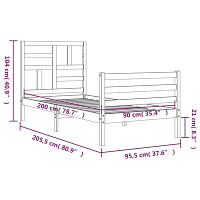 vidaXL Okvir kreveta s uzglavljem 90 x 200 cm od masivnog drva