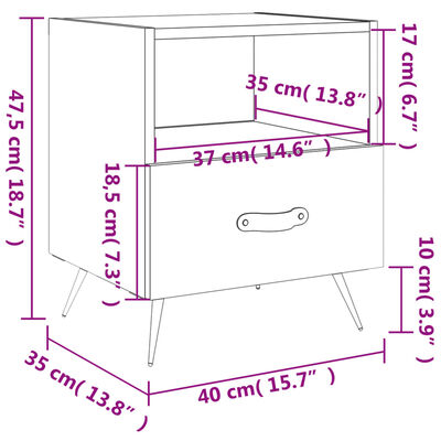 vidaXL Noćni ormarići 2 kom boja betona 40x35x47,5cm konstruirano drvo