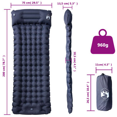 vidaXL Samonapuhujući madrac za kampiranje s jastukom sivi za 1 osobe