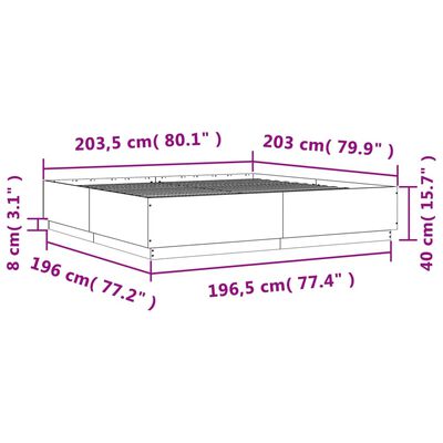 vidaXL Okvir za krevet s LED svjetlima boja hrasta 200 x 200 cm drveni